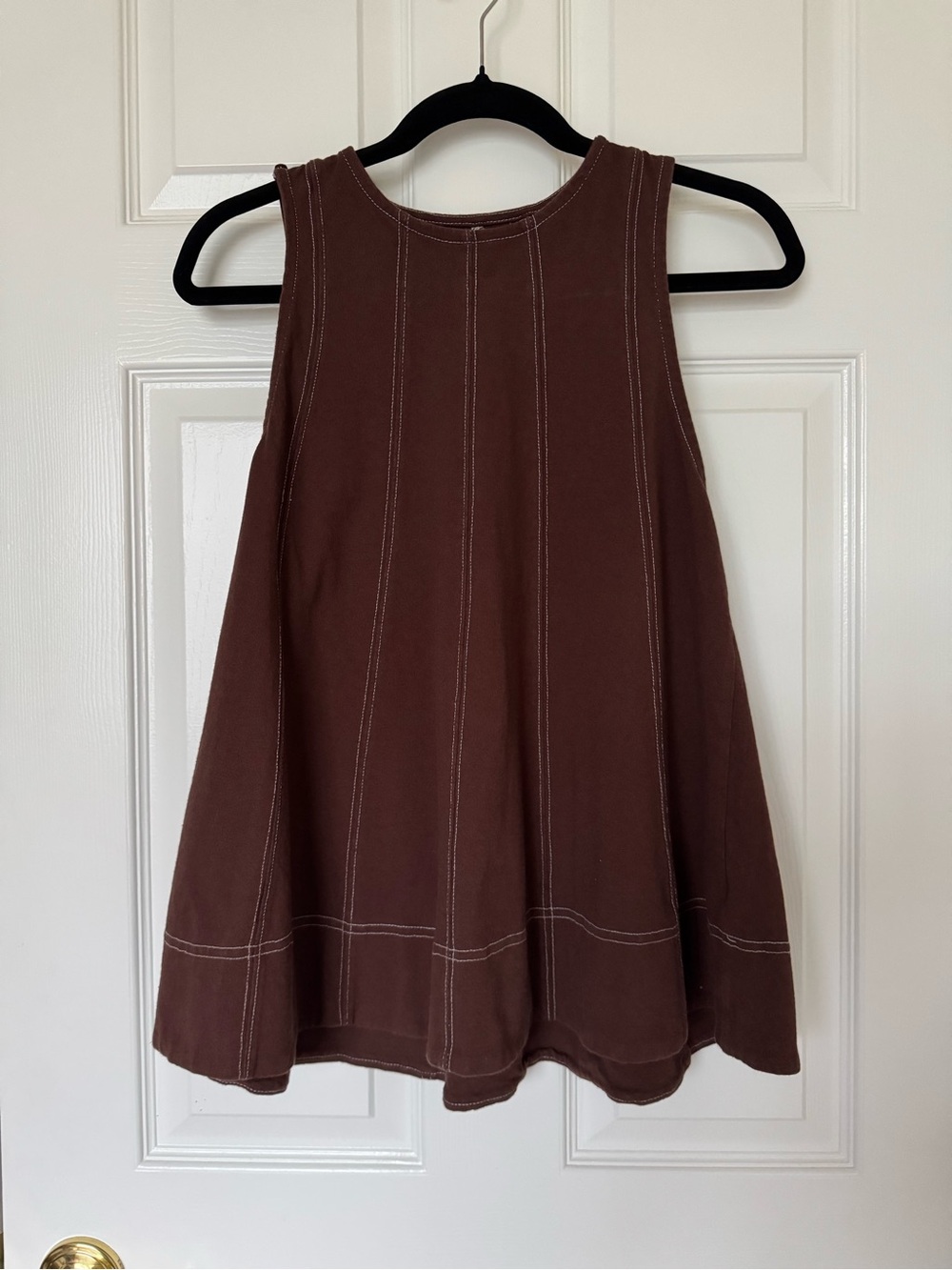 Free People Chocolate Brown Flared Tank with Contrast Stitching